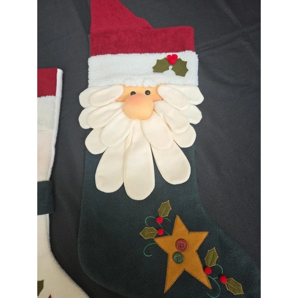Santa Claus And Snowman Christmas Stockings Set Of 2 Embroidered Patchwork 3D